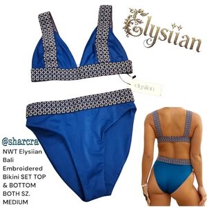 Elysiian Bali Embroidered Bikini Top  High Rise Bikini Bottom Set Women's Sz. M